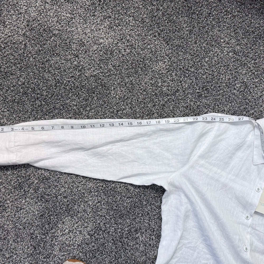 Calypso St. Barth White Button-Up Linen Tunic with Leaf Detail - Picture 12 of 14
